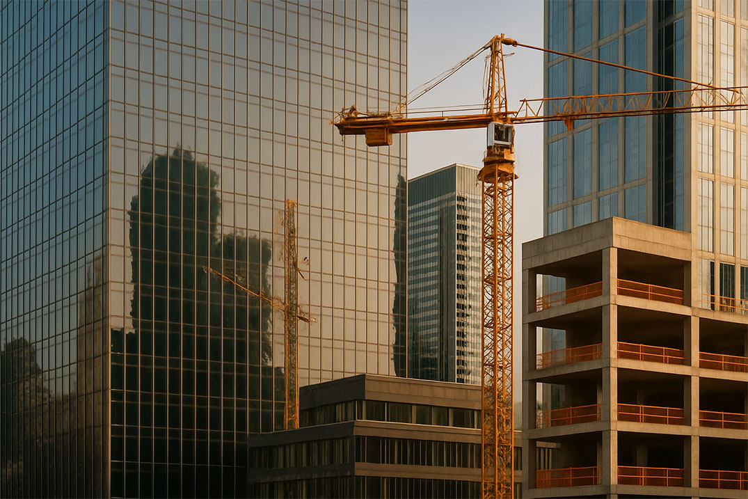 NYC Construction Site with Modern Buildings and Crane - D.O.B. Guard Building Violation Monitoring Service