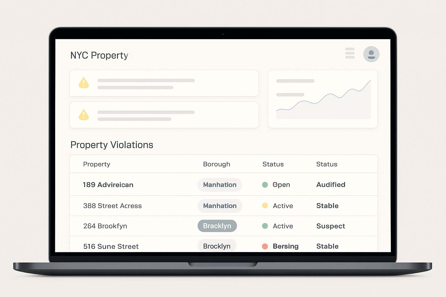 D.O.B. Guard real-time property monitoring dashboard showing NYC building violations, alerts, and compliance status tracking